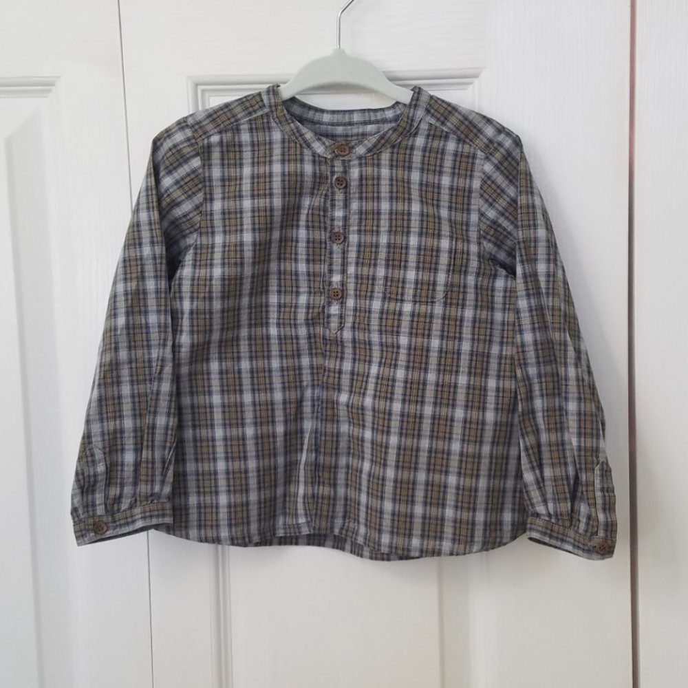 Girls Bonpoint Plaid Popover Button Down Shirt Top